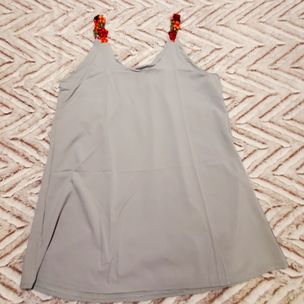 Silky cool green tank blouse with floral straps